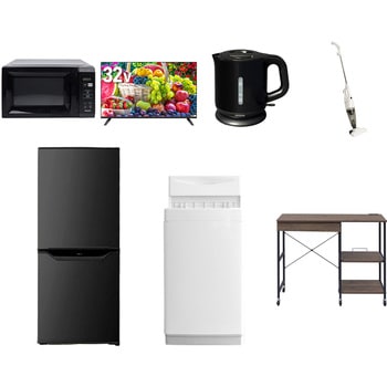 【家電セット】7点セット (6kg洗濯機 106L冷蔵庫 電子レンジ 32型液晶テレビ 電気ケトル スティッククリーナー レンジラック) YAMAZEN(山善)