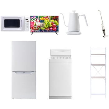 【家電セット】7点セット (6kg洗濯機 106L冷蔵庫 電子レンジ 32型液晶テレビ 温調ケトル スティッククリーナー 家電収納ラック) YAMAZEN(山善)