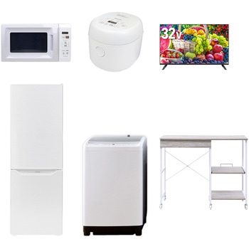 【家電セット】6点セット (8kg洗濯機 173L冷蔵庫 電子レンジ 炊飯器 32型液晶テレビ レンジラック) YAMAZEN(山善)