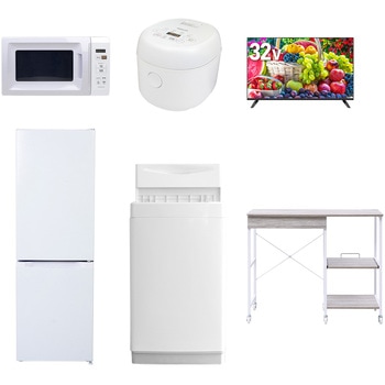 【家電セット】6点セット (6kg洗濯機 157L冷蔵庫 電子レンジ 炊飯器 32型液晶テレビ レンジラック) YAMAZEN(山善)