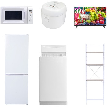 【家電セット】6点セット (6kg洗濯機 157L冷蔵庫 電子レンジ 炊飯器 32型液晶テレビ 家電収納ラック) YAMAZEN(山善)