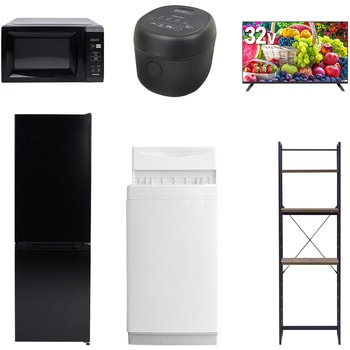 【家電セット】6点セット (6kg洗濯機 157L冷蔵庫 電子レンジ 炊飯器 32型液晶テレビ 家電収納ラック) YAMAZEN(山善)