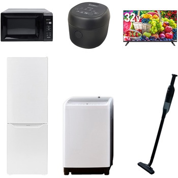 【家電セット】6点セット (8kg洗濯機 173L冷蔵庫 電子レンジ 炊飯器 32型液晶テレビ 軽量クリーナー) YAMAZEN(山善)