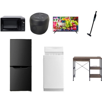 【家電セット】7点セット (6kg洗濯機 106L冷蔵庫 電子レンジ 炊飯器 32型液晶テレビ 軽量クリーナー レンジラック) YAMAZEN(山善)