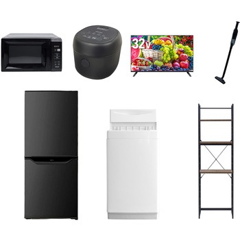 【家電セット】7点セット (6kg洗濯機 106L冷蔵庫 電子レンジ 炊飯器 32型液晶テレビ 軽量クリーナー 家電収納ラック) YAMAZEN(山善)