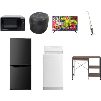 【家電セット】7点セット (6kg洗濯機 106L冷蔵庫 電子レンジ 炊飯器 32型液晶テレビ スティッククリーナー レンジラック) YAMAZEN(山善)