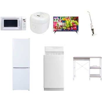 【家電セット】7点セット (6kg洗濯機 157L冷蔵庫 電子レンジ 炊飯器 32型液晶テレビ スティッククリーナー レンジラック) YAMAZEN(山善)