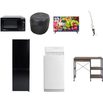 【家電セット】7点セット (6kg洗濯機 157L冷蔵庫 電子レンジ 炊飯器 32型液晶テレビ スティッククリーナー レンジラック) YAMAZEN(山善)