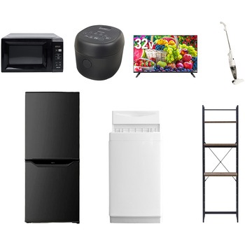 【家電セット】7点セット (6kg洗濯機 106L冷蔵庫 電子レンジ 炊飯器 32型液晶テレビ スティッククリーナー 家電収納ラック) YAMAZEN(山善)