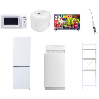 【家電セット】7点セット (6kg洗濯機 157L冷蔵庫 電子レンジ 炊飯器 32型液晶テレビ スティッククリーナー 家電収納ラック) YAMAZEN(山善)