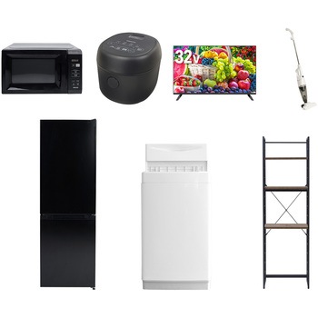 【家電セット】7点セット (6kg洗濯機 157L冷蔵庫 電子レンジ 炊飯器 32型液晶テレビ スティッククリーナー 家電収納ラック) YAMAZEN(山善)