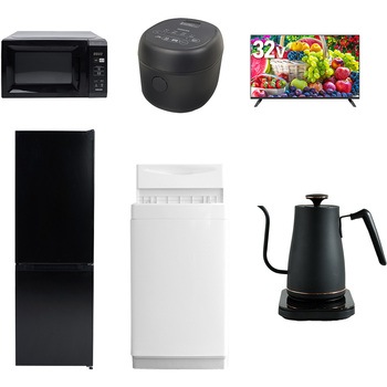 【家電セット】6点セット (6kg洗濯機 157L冷蔵庫 電子レンジ 炊飯器 32型液晶テレビ 温調ケトル) YAMAZEN(山善)