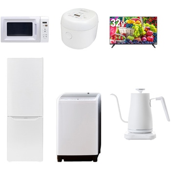【家電セット】6点セット (8kg洗濯機 173L冷蔵庫 電子レンジ 炊飯器 32型液晶テレビ 温調ケトル) YAMAZEN(山善)
