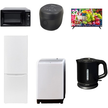 【家電セット】6点セット (8kg洗濯機 173L冷蔵庫 電子レンジ 炊飯器 32型液晶テレビ 電気ケトル) YAMAZEN(山善)