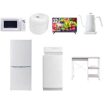 【家電セット】7点セット (6kg洗濯機 106L冷蔵庫 電子レンジ 炊飯器 32型液晶テレビ 温調ケトル レンジラック) YAMAZEN(山善)