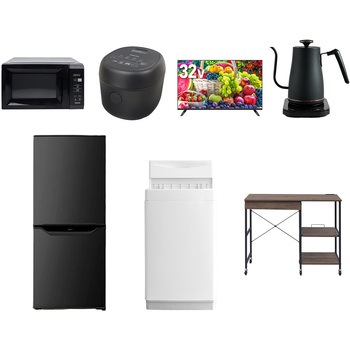 【家電セット】7点セット (6kg洗濯機 106L冷蔵庫 電子レンジ 炊飯器 32型液晶テレビ 温調ケトル レンジラック) YAMAZEN(山善)