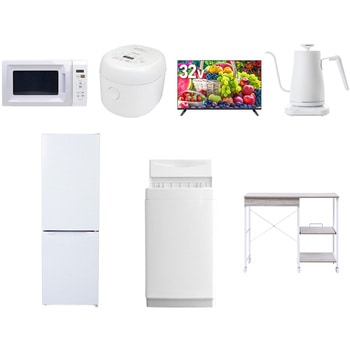 【家電セット】7点セット (6kg洗濯機 157L冷蔵庫 電子レンジ 炊飯器 32型液晶テレビ 温調ケトル レンジラック) YAMAZEN(山善)