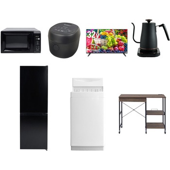 【家電セット】7点セット (6kg洗濯機 157L冷蔵庫 電子レンジ 炊飯器 32型液晶テレビ 温調ケトル レンジラック) YAMAZEN(山善)