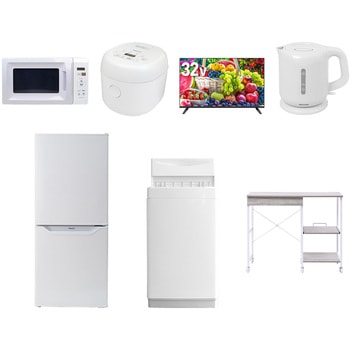 【家電セット】7点セット (6kg洗濯機 106L冷蔵庫 電子レンジ 炊飯器 32型液晶テレビ 電気ケトル レンジラック) YAMAZEN(山善)