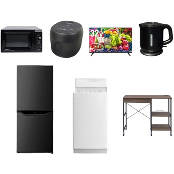 【家電セット】7点セット (6kg洗濯機 106L冷蔵庫 電子レンジ 炊飯器 32型液晶テレビ 電気ケトル レンジラック) YAMAZEN(山善)