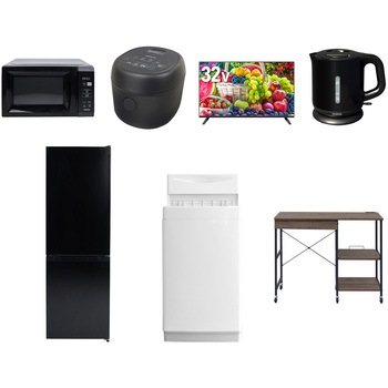 【家電セット】7点セット (6kg洗濯機 157L冷蔵庫 電子レンジ 炊飯器 32型液晶テレビ 電気ケトル レンジラック) YAMAZEN(山善)