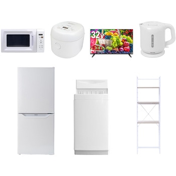 【家電セット】7点セット (6kg洗濯機 106L冷蔵庫 電子レンジ 炊飯器 32型液晶テレビ 電気ケトル 家電収納ラック) - YAMAZEN(山善)