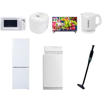 【家電セット】7点セット (6kg洗濯機 157L冷蔵庫 電子レンジ 炊飯器 32型液晶テレビ 電気ケトル 軽量クリーナー) YAMAZEN(山善)