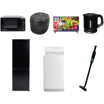 【家電セット】7点セット (6kg洗濯機 157L冷蔵庫 電子レンジ 炊飯器 32型液晶テレビ 電気ケトル 軽量クリーナー) YAMAZEN(山善)