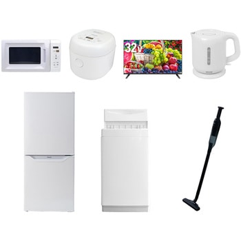【家電セット】7点セット (6kg洗濯機 106L冷蔵庫 電子レンジ 炊飯器 32型液晶テレビ 電気ケトル 軽量クリーナー) YAMAZEN(山善)