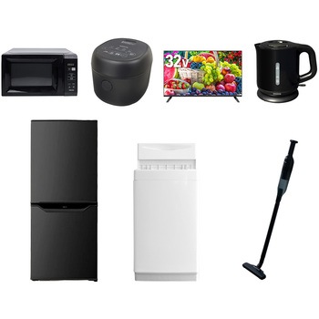 【家電セット】7点セット (6kg洗濯機 106L冷蔵庫 電子レンジ 炊飯器 32型液晶テレビ 電気ケトル 軽量クリーナー) YAMAZEN(山善)