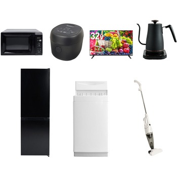 【家電セット】7点セット (6kg洗濯機 157L冷蔵庫 電子レンジ 炊飯器 32型液晶テレビ 温調ケトル スティッククリーナー) YAMAZEN(山善)