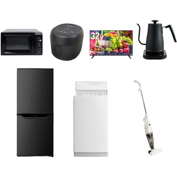 【家電セット】7点セット (6kg洗濯機 106L冷蔵庫 電子レンジ 炊飯器 32型液晶テレビ 温調ケトル スティッククリーナー) YAMAZEN(山善)