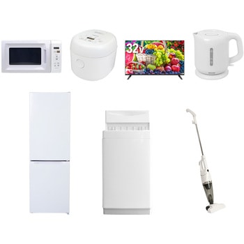 【家電セット】7点セット (6kg洗濯機 157L冷蔵庫 電子レンジ 炊飯器 32型液晶テレビ 電気ケトル スティッククリーナー) YAMAZEN(山善)
