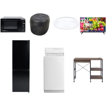 【家電セット】7点セット (6kg洗濯機 157L冷蔵庫 電子レンジ 炊飯器 シーリングライト 32型液晶テレビ レンジラック) YAMAZEN(山善)
