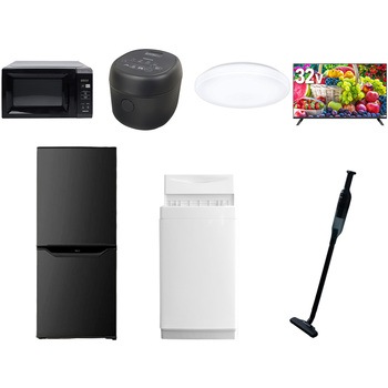 【家電セット】7点セット (6kg洗濯機 106L冷蔵庫 電子レンジ 炊飯器 シーリングライト 32型液晶テレビ 軽量クリーナー) YAMAZEN(山善)