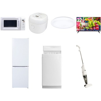 【家電セット】7点セット (6kg洗濯機 157L冷蔵庫 電子レンジ 炊飯器 シーリングライト 32型液晶テレビ スティッククリーナー) YAMAZEN(山善)