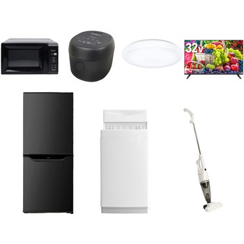 【家電セット】7点セット (6kg洗濯機 106L冷蔵庫 電子レンジ 炊飯器 シーリングライト 32型液晶テレビ スティッククリーナー) YAMAZEN(山善)