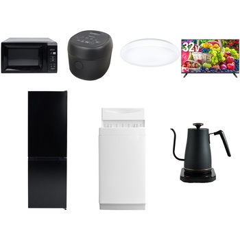 【家電セット】7点セット (6kg洗濯機 157L冷蔵庫 電子レンジ 炊飯器 シーリングライト 32型液晶テレビ 温調ケトル) YAMAZEN(山善)