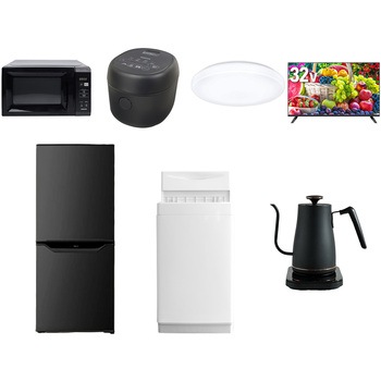【家電セット】7点セット (6kg洗濯機 106L冷蔵庫 電子レンジ 炊飯器 シーリングライト 32型液晶テレビ 温調ケトル) YAMAZEN(山善)