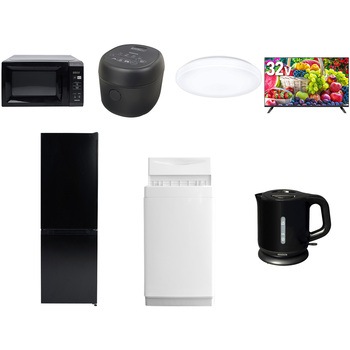 【家電セット】7点セット (6kg洗濯機 157L冷蔵庫 電子レンジ 炊飯器 シーリングライト 32型液晶テレビ 電気ケトル) YAMAZEN(山善)