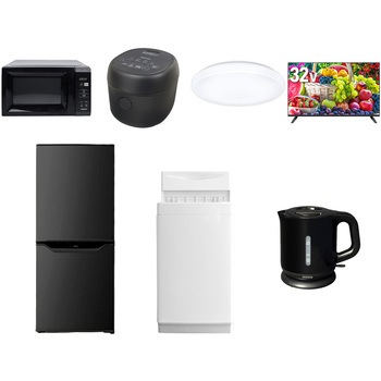 【家電セット】7点セット (6kg洗濯機 106L冷蔵庫 電子レンジ 炊飯器 シーリングライト 32型液晶テレビ 電気ケトル) YAMAZEN(山善)