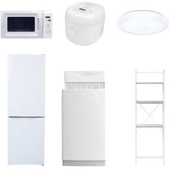 【家電セット】6点セット (6kg洗濯機 157L冷蔵庫 電子レンジ 炊飯器 シーリングライト 家電収納ラック) YAMAZEN(山善)