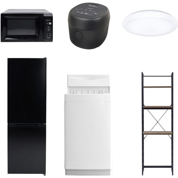 【家電セット】6点セット (6kg洗濯機 157L冷蔵庫 電子レンジ 炊飯器 シーリングライト 家電収納ラック) YAMAZEN(山善)