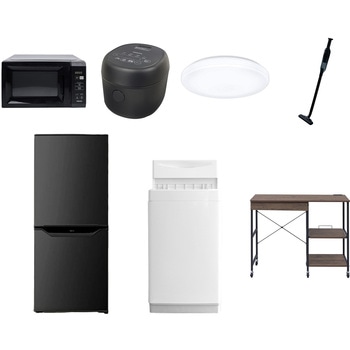 【家電セット】7点セット (6kg洗濯機 106L冷蔵庫 電子レンジ 炊飯器 シーリングライト 軽量クリーナー レンジラック) YAMAZEN(山善)