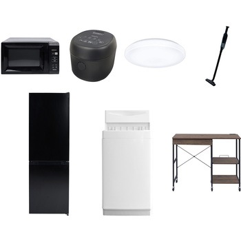 【家電セット】7点セット (6kg洗濯機 157L冷蔵庫 電子レンジ 炊飯器 シーリングライト 軽量クリーナー レンジラック) YAMAZEN(山善)