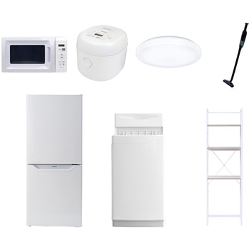 【家電セット】7点セット (6kg洗濯機 106L冷蔵庫 電子レンジ 炊飯器 シーリングライト 軽量クリーナー 家電収納ラック) YAMAZEN(山善)