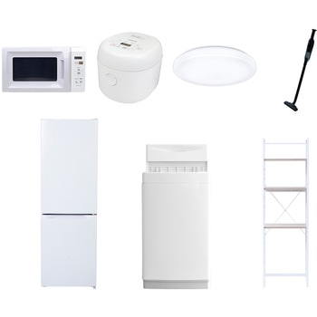 【家電セット】7点セット (6kg洗濯機 157L冷蔵庫 電子レンジ 炊飯器 シーリングライト 軽量クリーナー 家電収納ラック) YAMAZEN(山善)