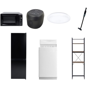 【家電セット】7点セット (6kg洗濯機 157L冷蔵庫 電子レンジ 炊飯器 シーリングライト 軽量クリーナー 家電収納ラック) YAMAZEN(山善)