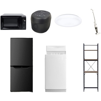 【家電セット】7点セット (6kg洗濯機 106L冷蔵庫 電子レンジ 炊飯器 シーリングライト スティッククリーナー 家電収納ラック) YAMAZEN(山善)