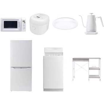 【家電セット】7点セット (6kg洗濯機 106L冷蔵庫 電子レンジ 炊飯器 シーリングライト 温調ケトル レンジラック) YAMAZEN(山善)